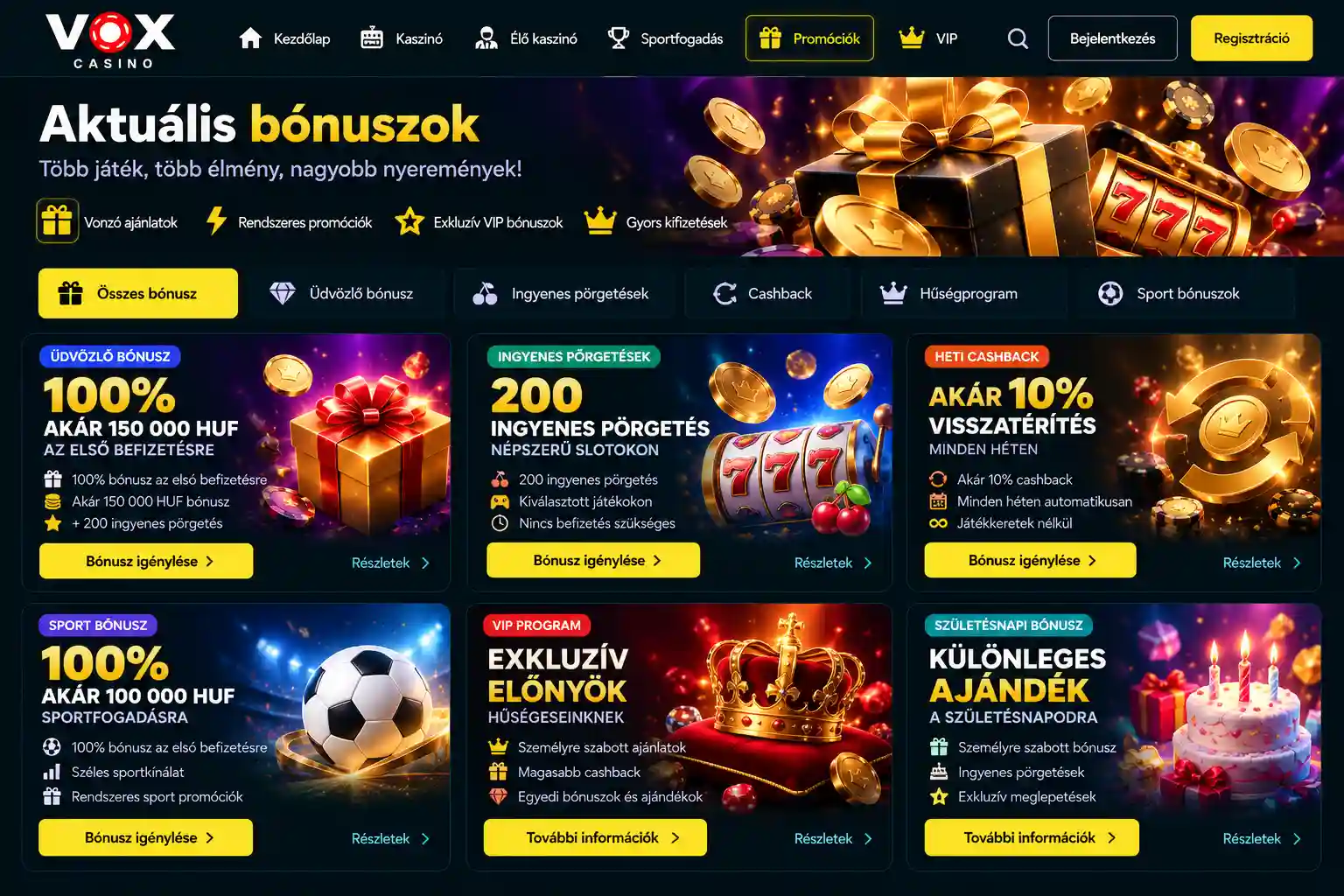 Vox Casino promóciós oldal – aktuális bónuszajánlatok